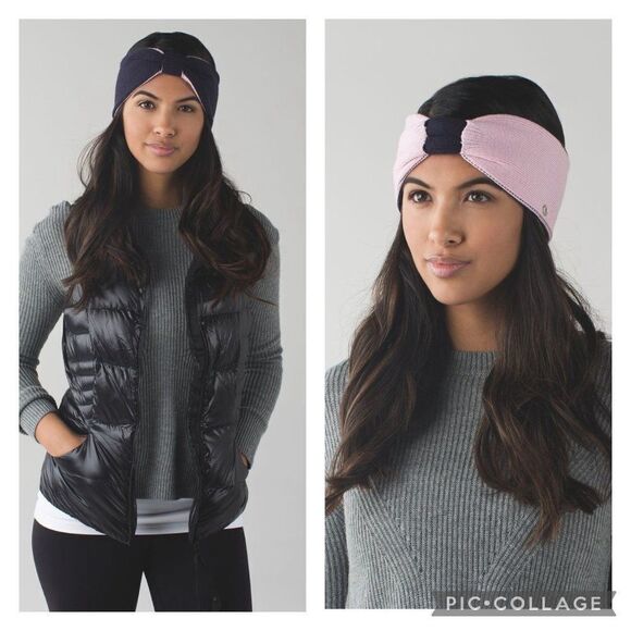 Lululemon Divinity Merino Wool Reversible Earwarmer Black Grape Powdered Rose - Picture 1 of 12